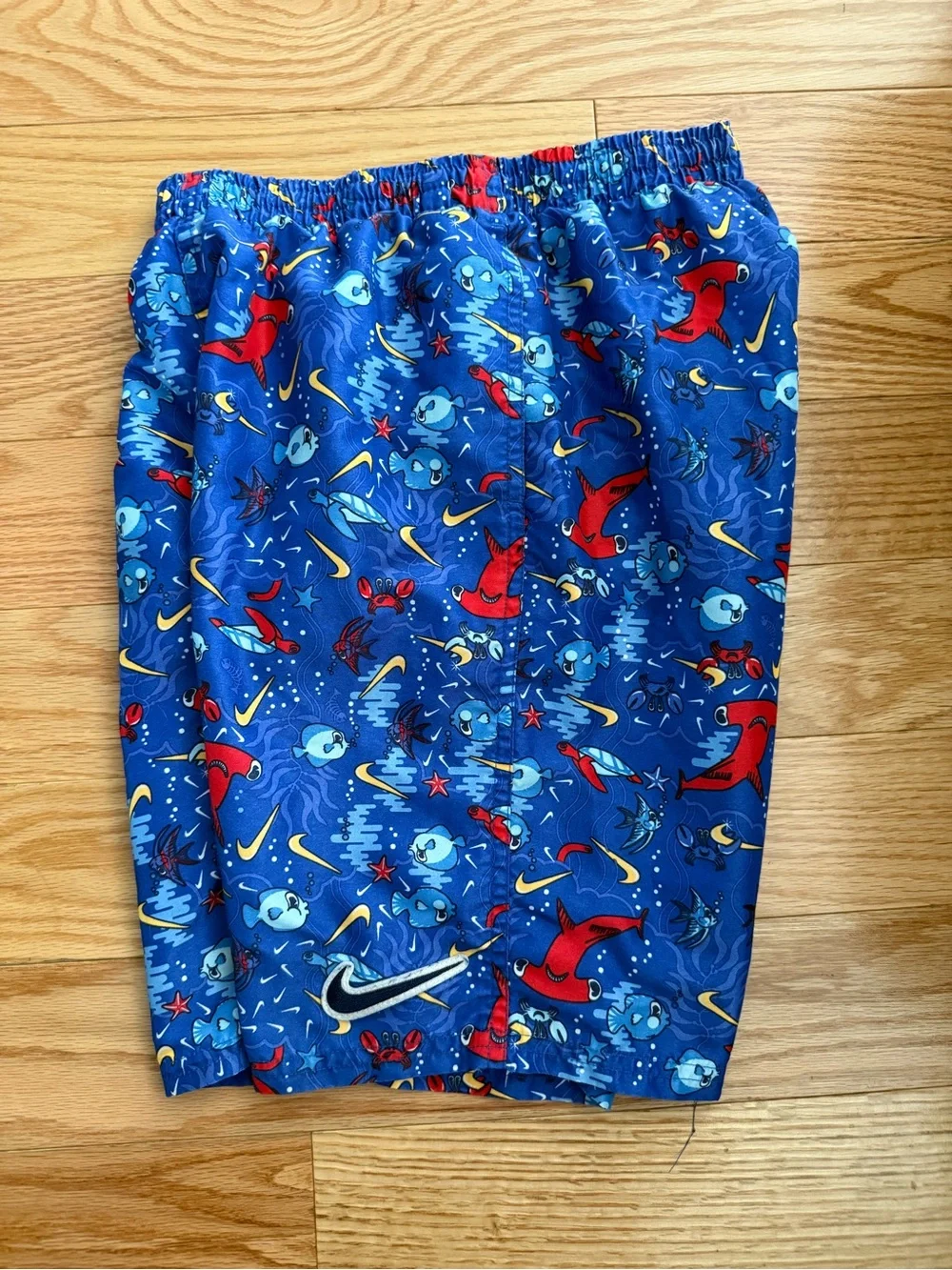 Nike fish crab swoosh blue colorful logo swim trunks YL